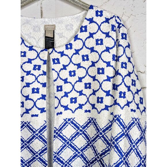 CHICO'S TRAVELERS Moroccan Crushed Open-Front Cardigan Jacket Artsy Boho 12/14 - Picture 3 of 10